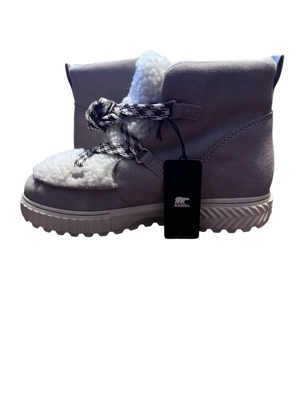 Sorel Women’s Light Gray and White Shearling Lace-Up Boot Size 11 WMNS